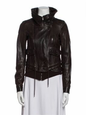 Women's Theory Dark Brown Leather Zip-Front Jacket